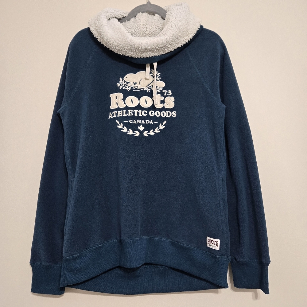 Roots Mens Fleese Sweater Green With Sherpa Lined Neck Warmer M